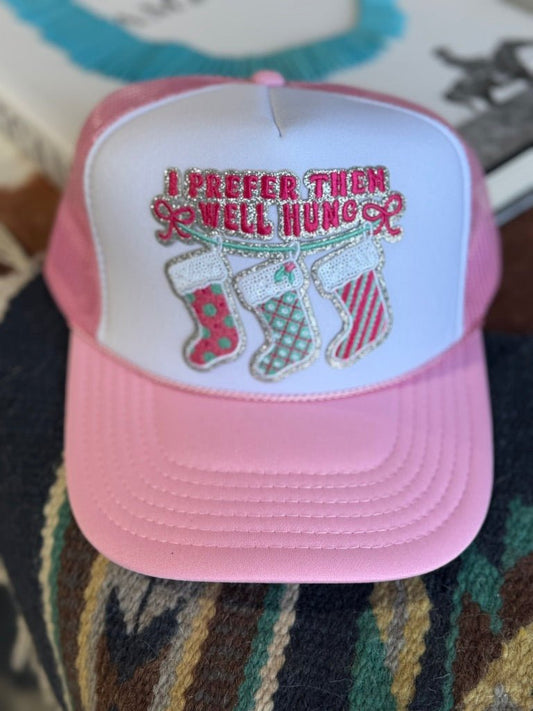 I Prefer Them Well Hung Sequin Patch Trucker Hat