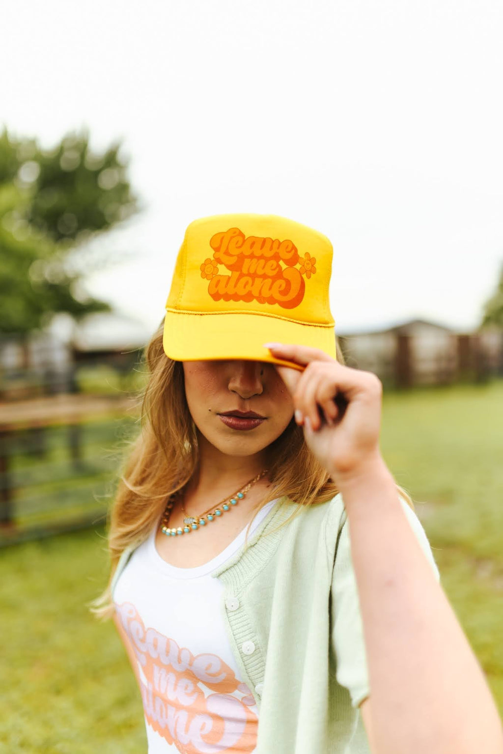 Leave Me Alone Retro Flower Trucker Hat