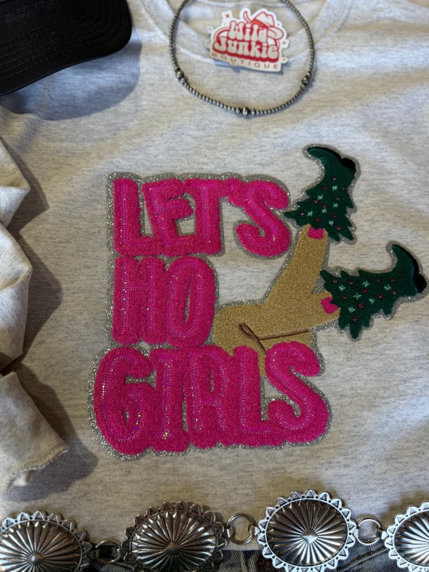 Let's Ho Girls Christmas Glitter Patch Sweatshirt