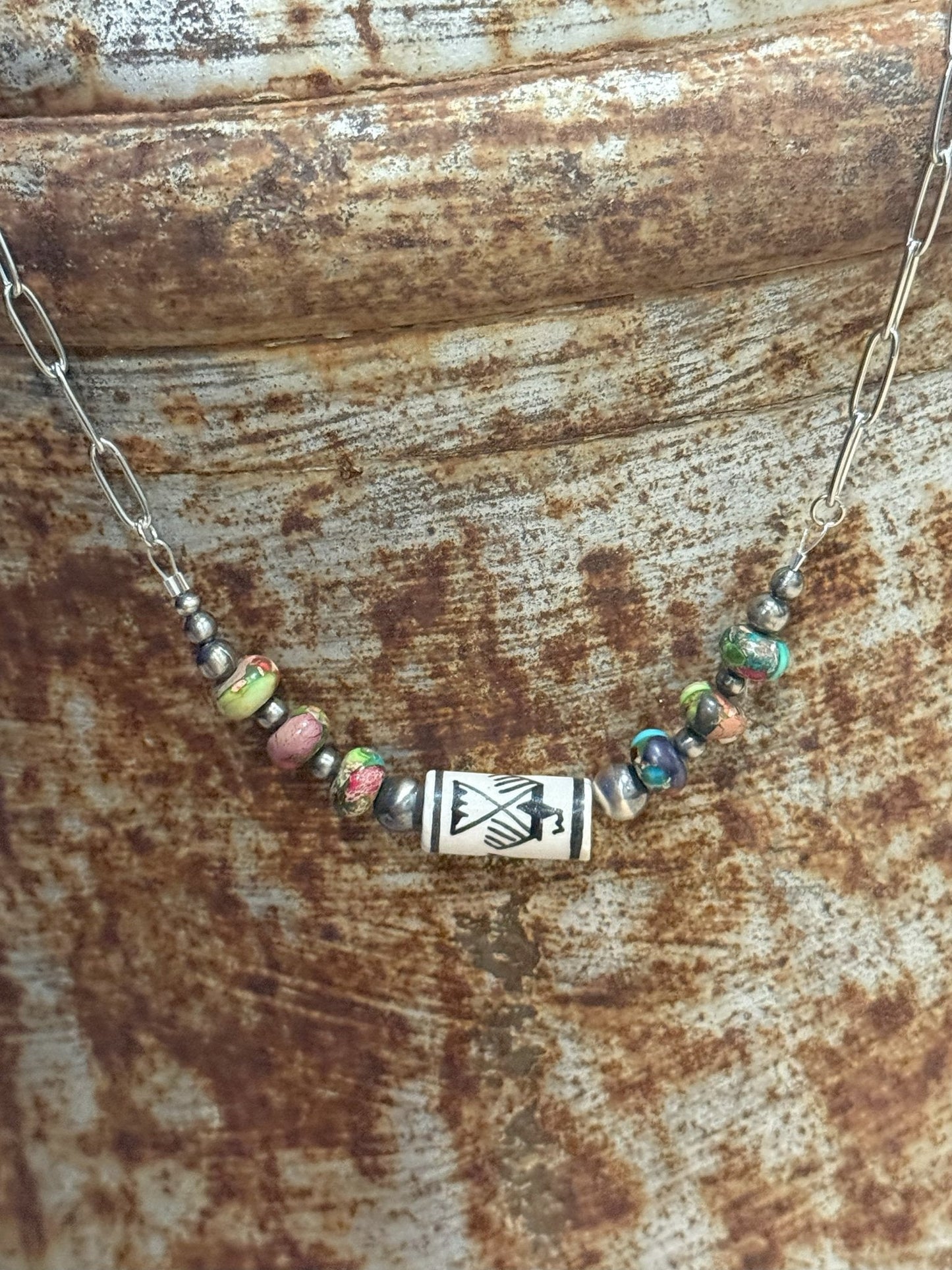 Rainbow Jasper Thunderbird Paperclip Chain Necklace