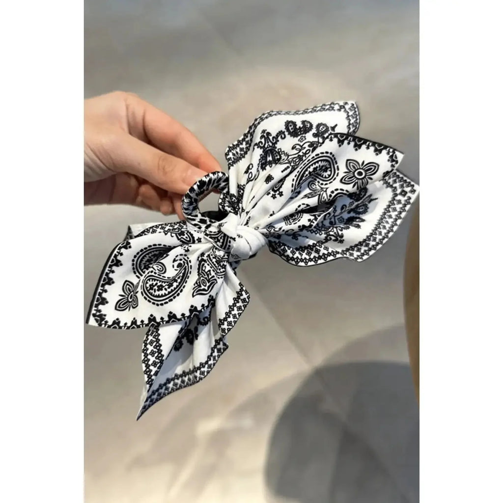 Paisley Bow Claw Hair Clip - White