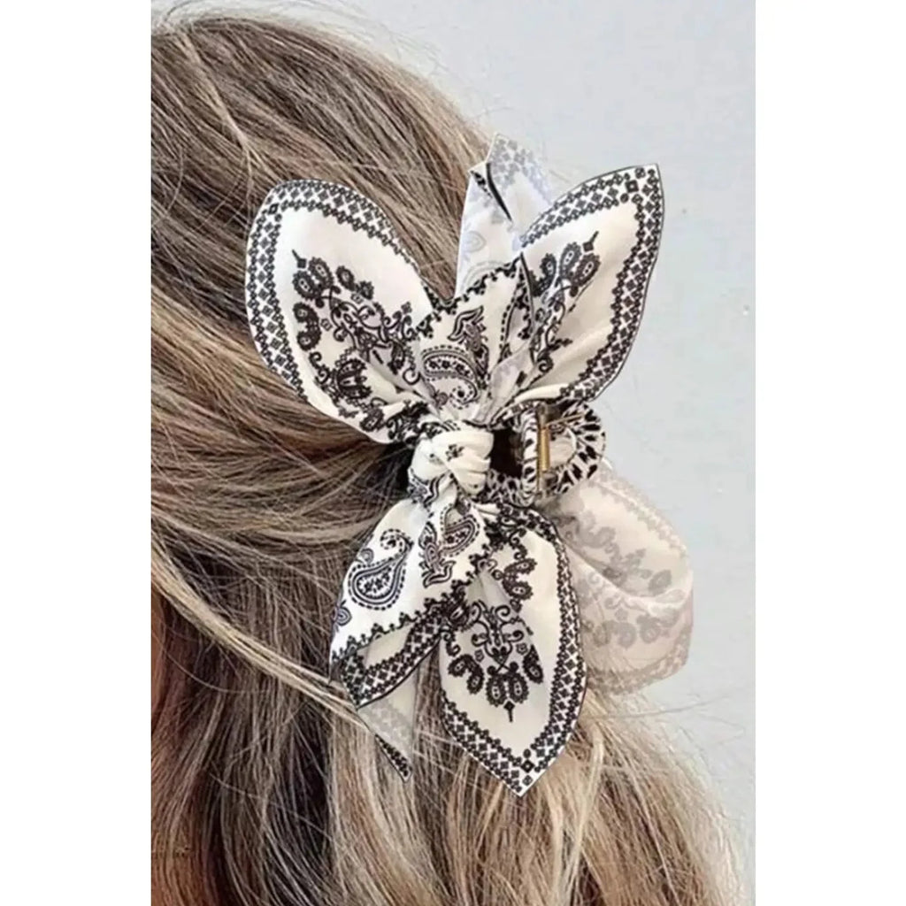 Paisley Bow Claw Hair Clip - White