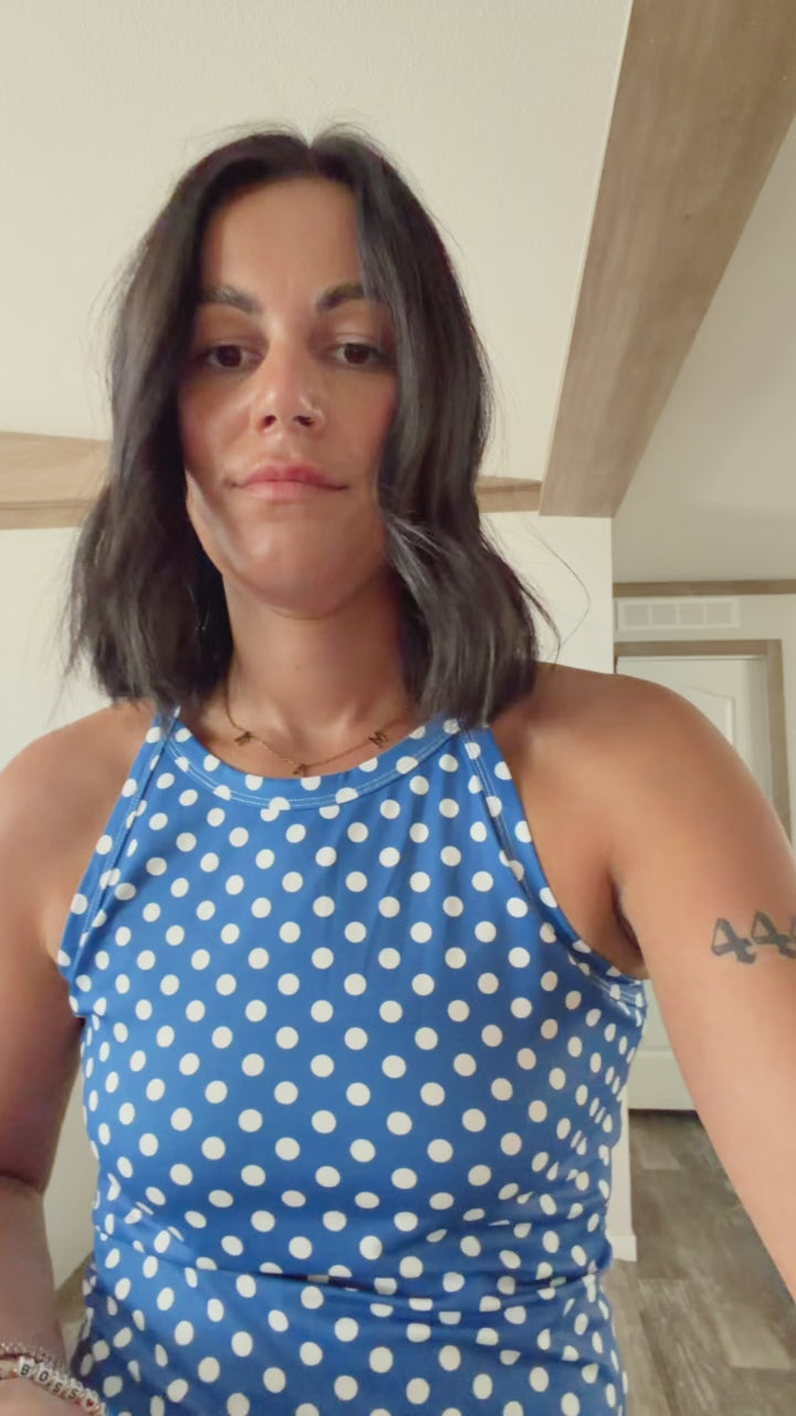 Blue Polka Dot Print Slim Tank Loose Pants 2 Piece Set