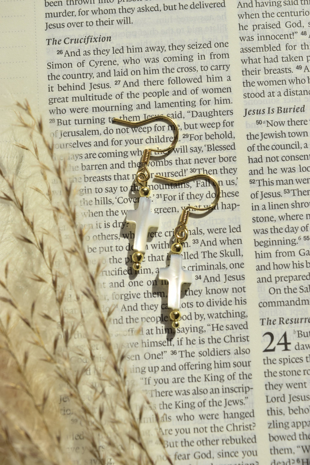 By His Grace- Dainty Cross Dangles in Gold