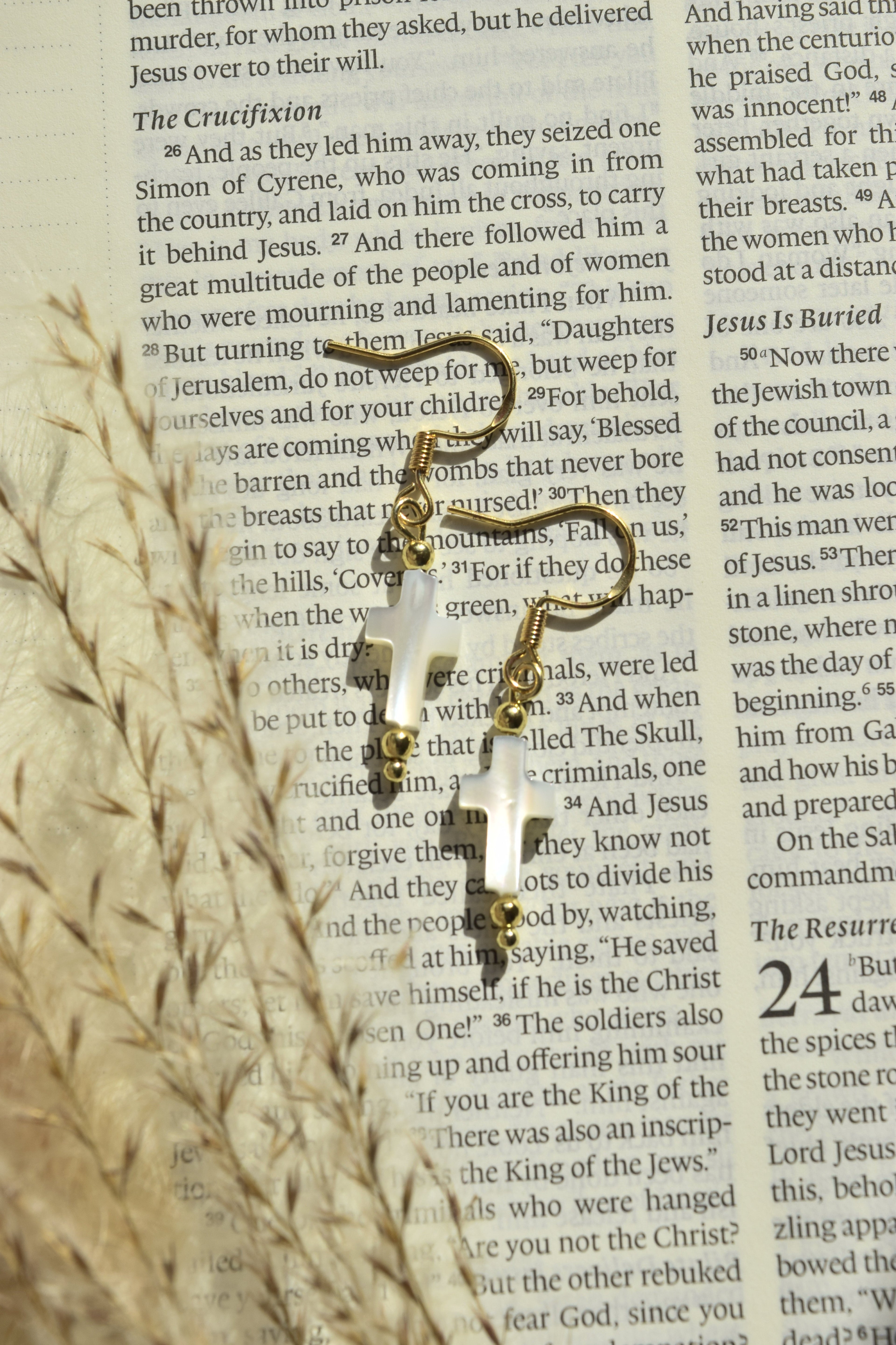 By His Grace- Dainty Cross Dangles in Gold
