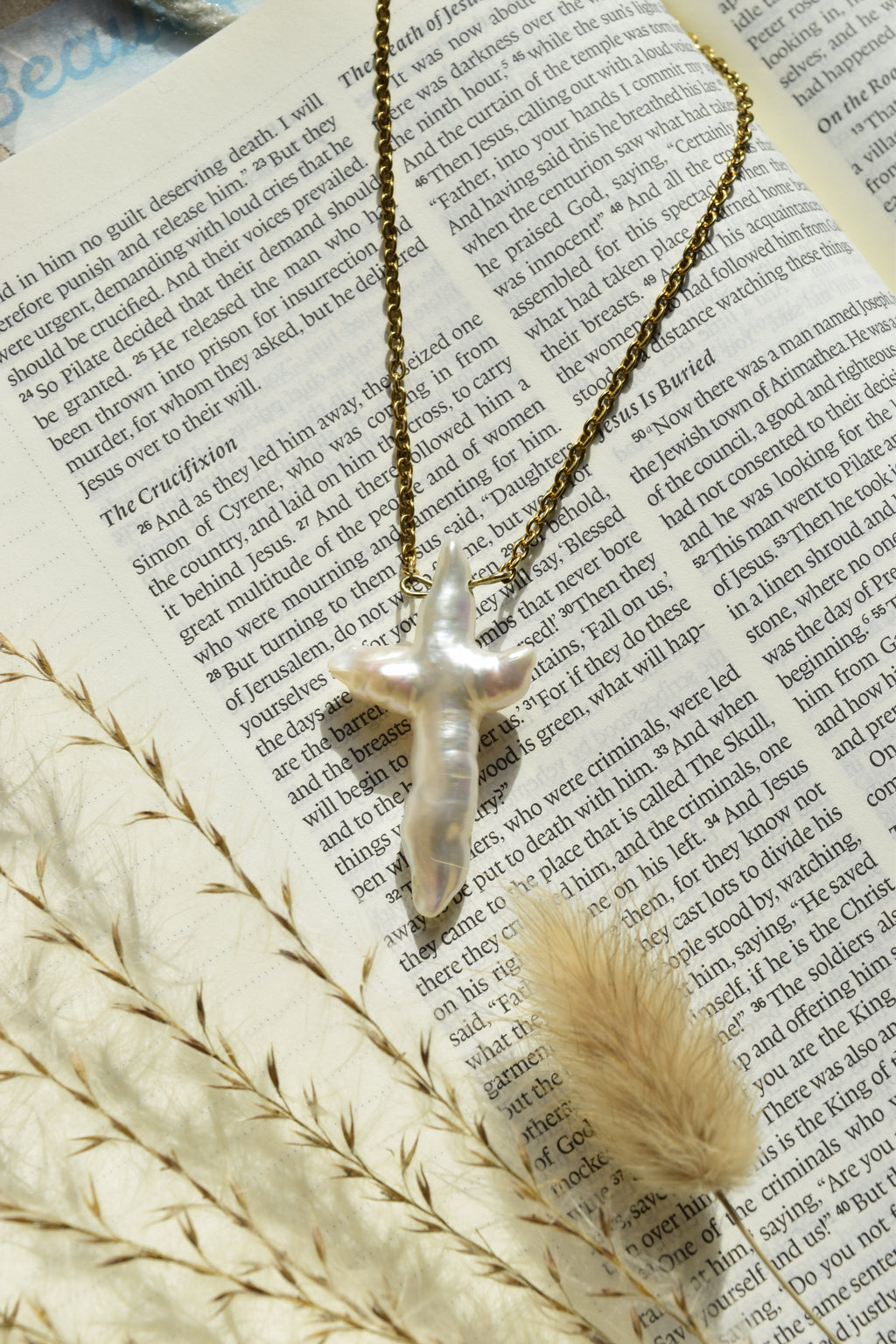 Dainty Fresh Water Pearl Cross Necklace