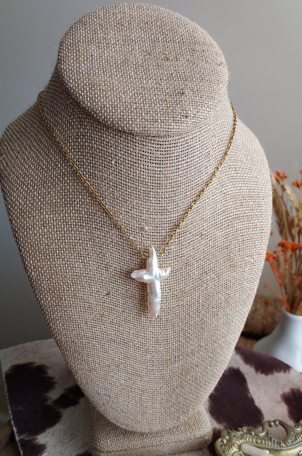 Dainty Fresh Water Pearl Cross Necklace