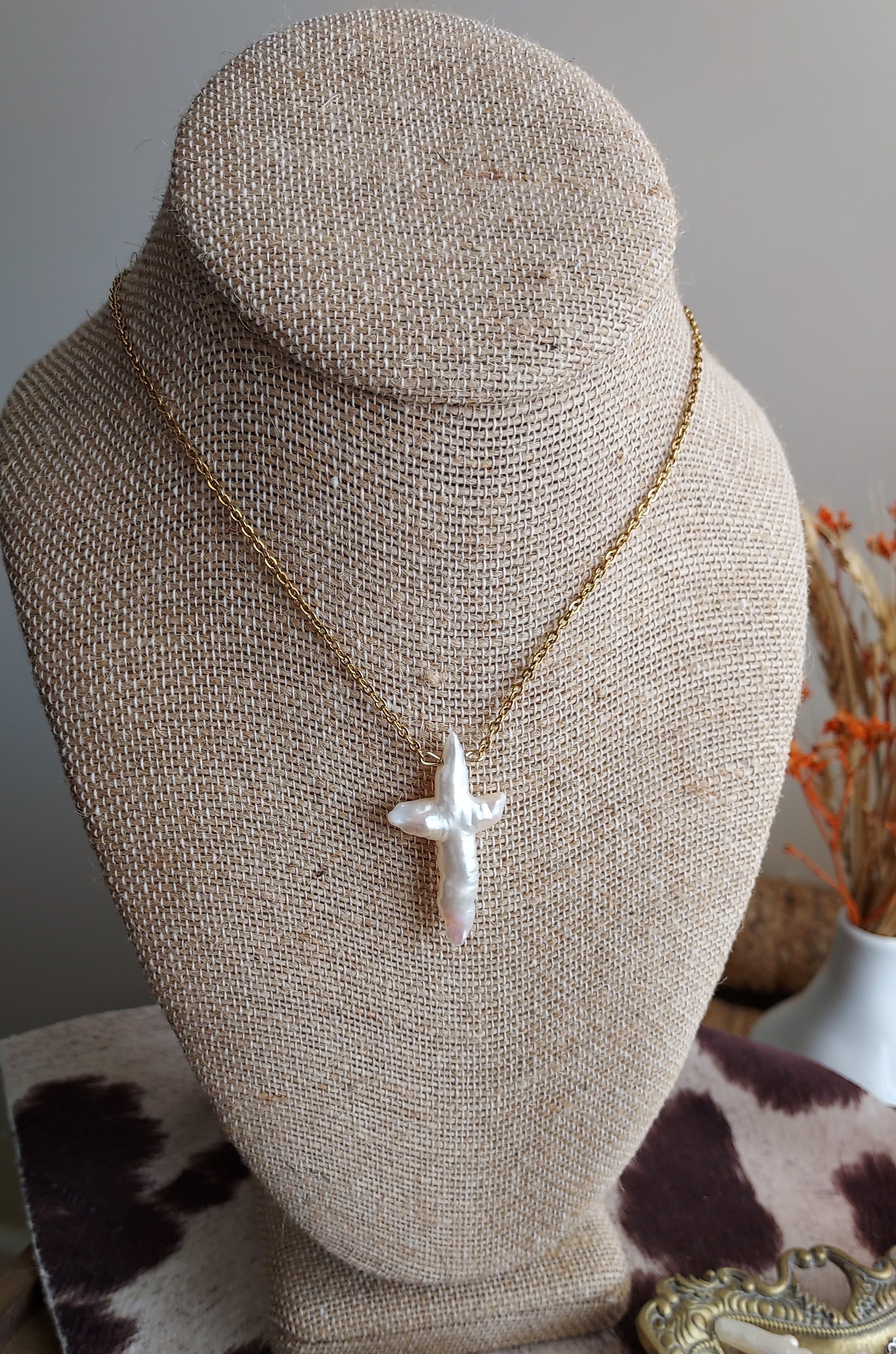 Dainty Fresh Water Pearl Cross Necklace