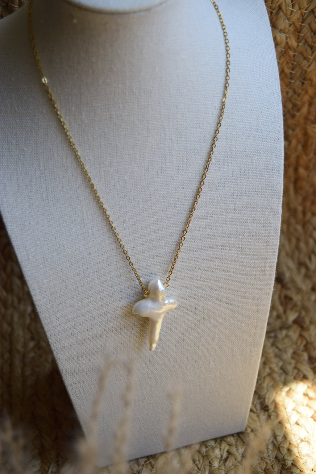 Dainty Fresh Water Pearl Cross Necklace