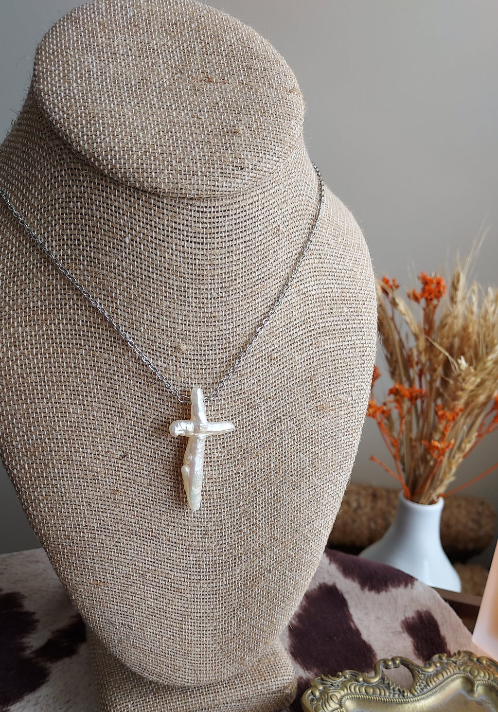 Dainty Fresh Water Pearl Cross Necklace