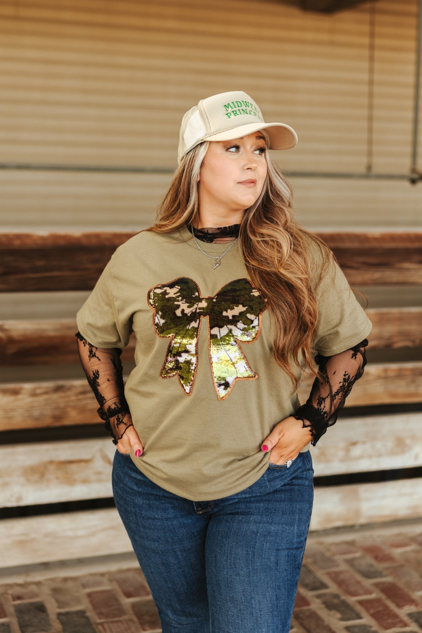 Sequin Camo Bow Patch Tee