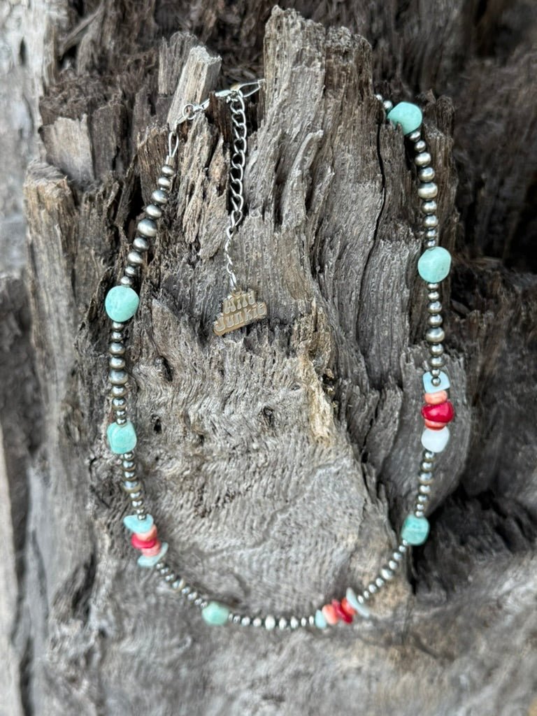 Sterling Silver Desert Trail Mixed Stone Beaded Necklace