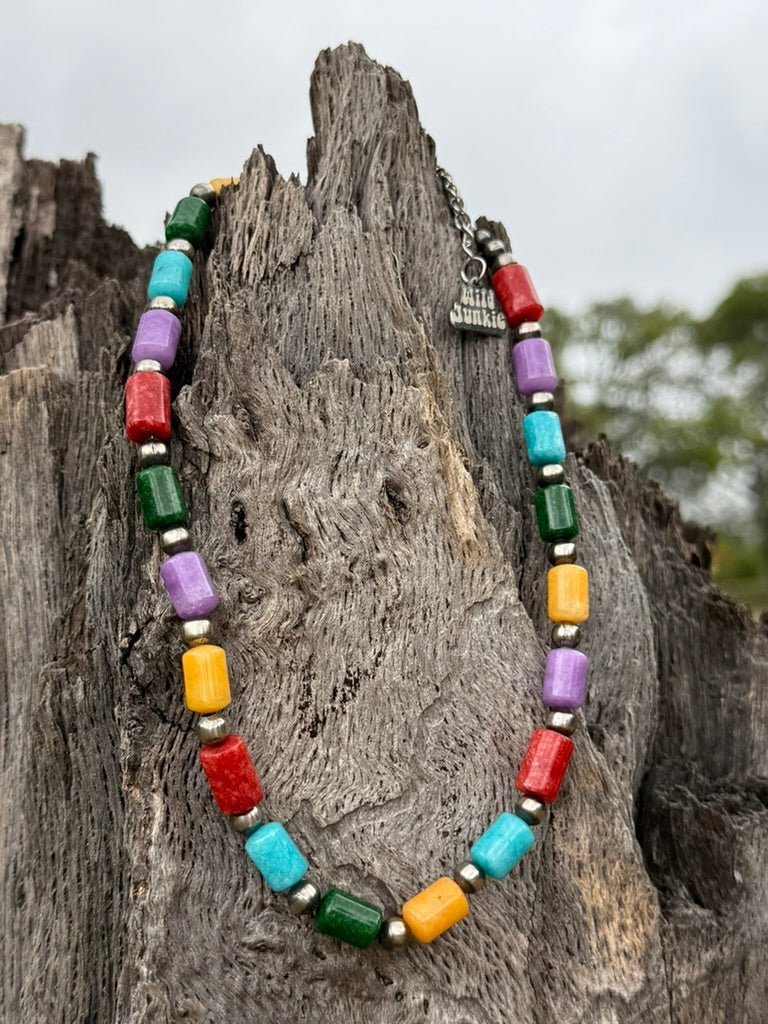 Sterling Silver Painted Desert Barrel Bead Necklace