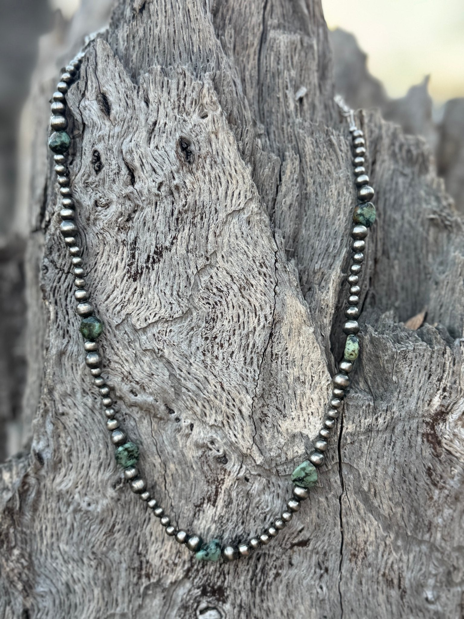 Silver Beads Turquoise Flats Beaded Necklace