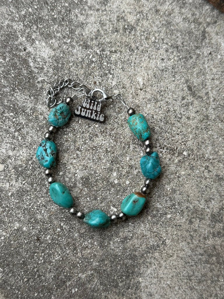 Sterling Silver Turquoise Nugget Beaded Bracelet