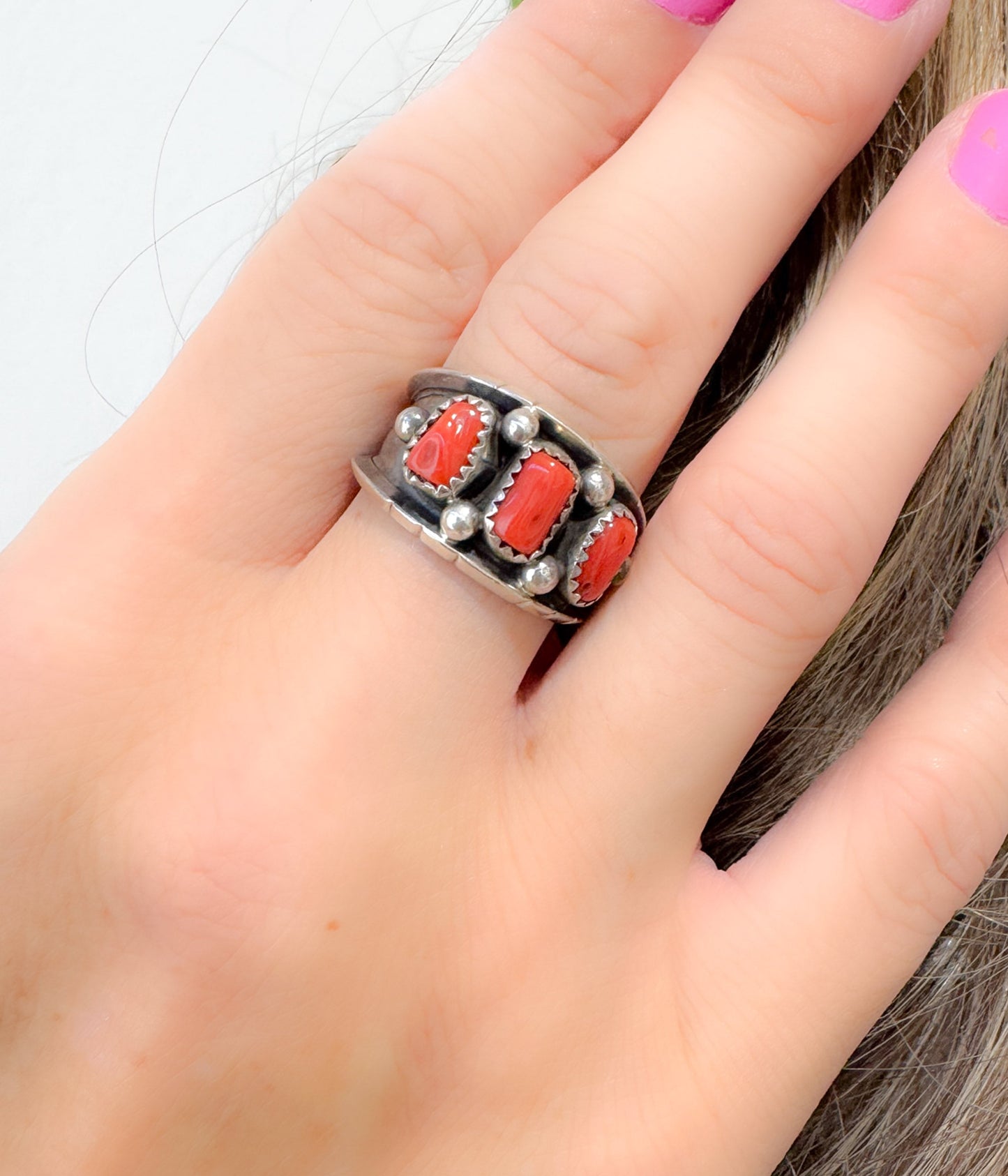 Reed Charley 3 Stone Red Coral Band