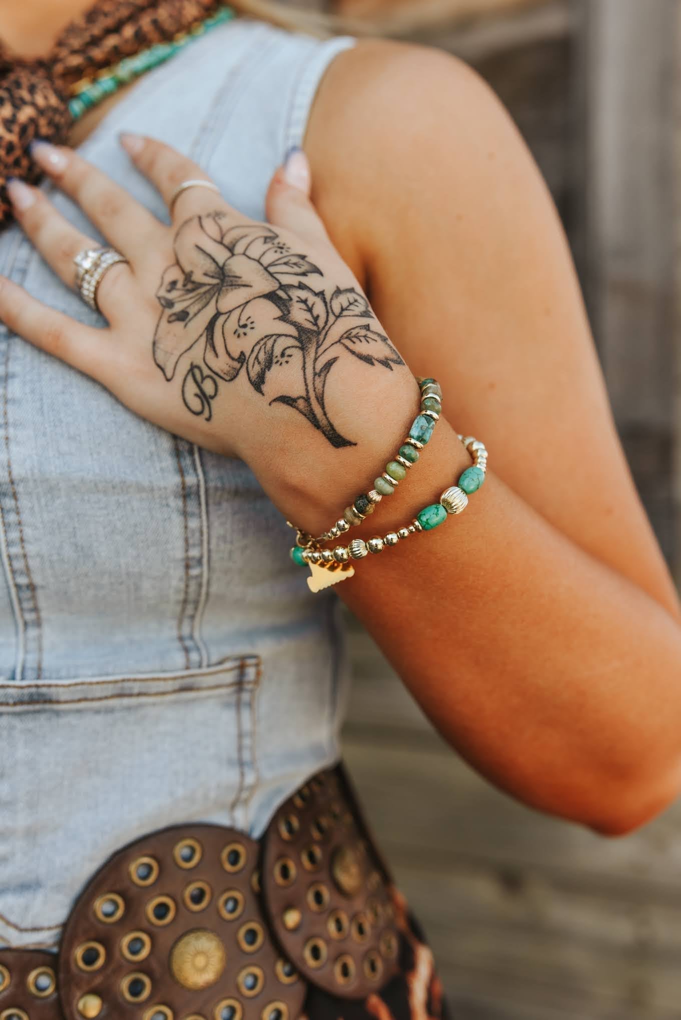 Turquoise And Gold Beaded Bracelet