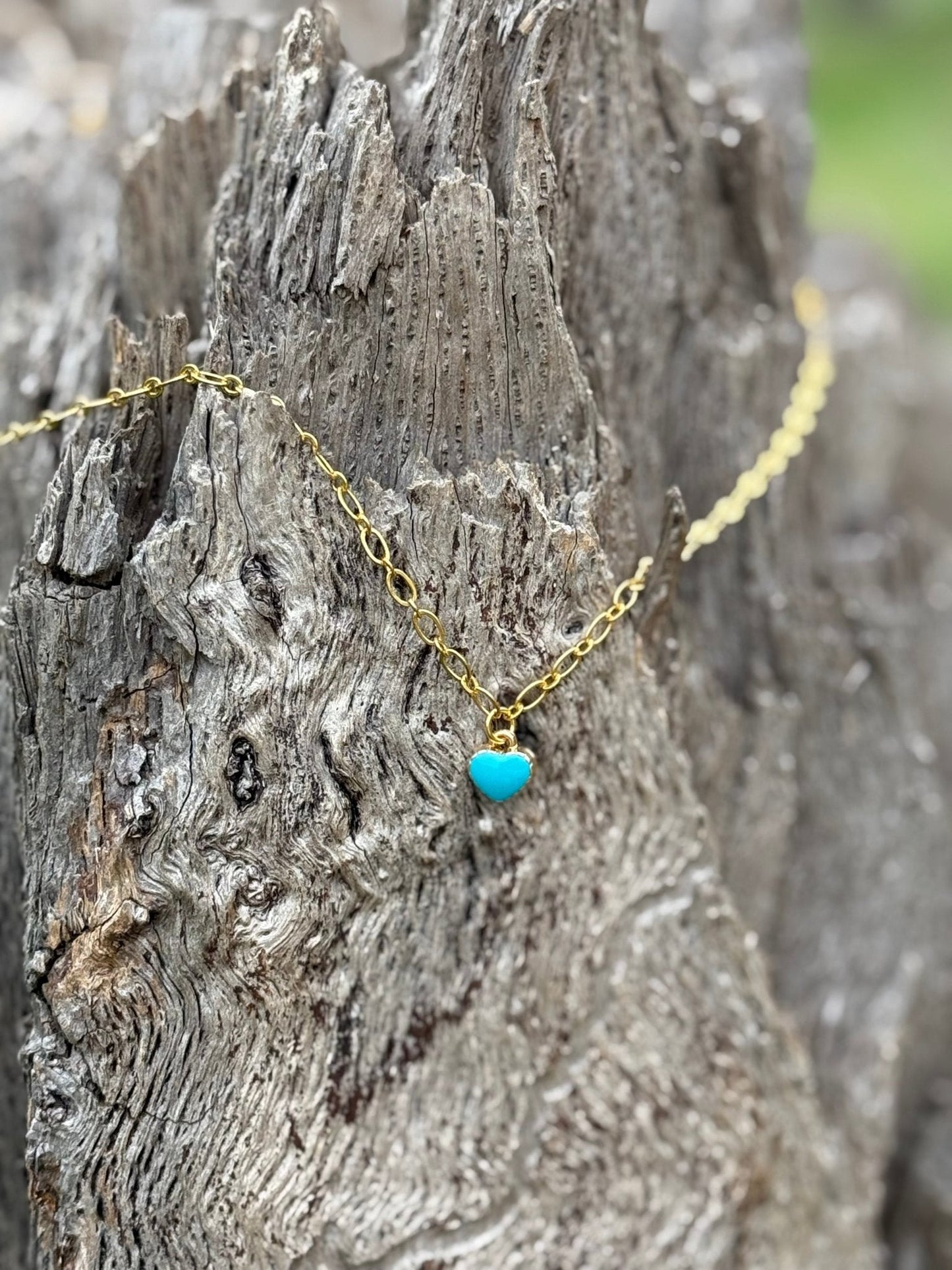 Turquoise Heart Gold Chain Necklace