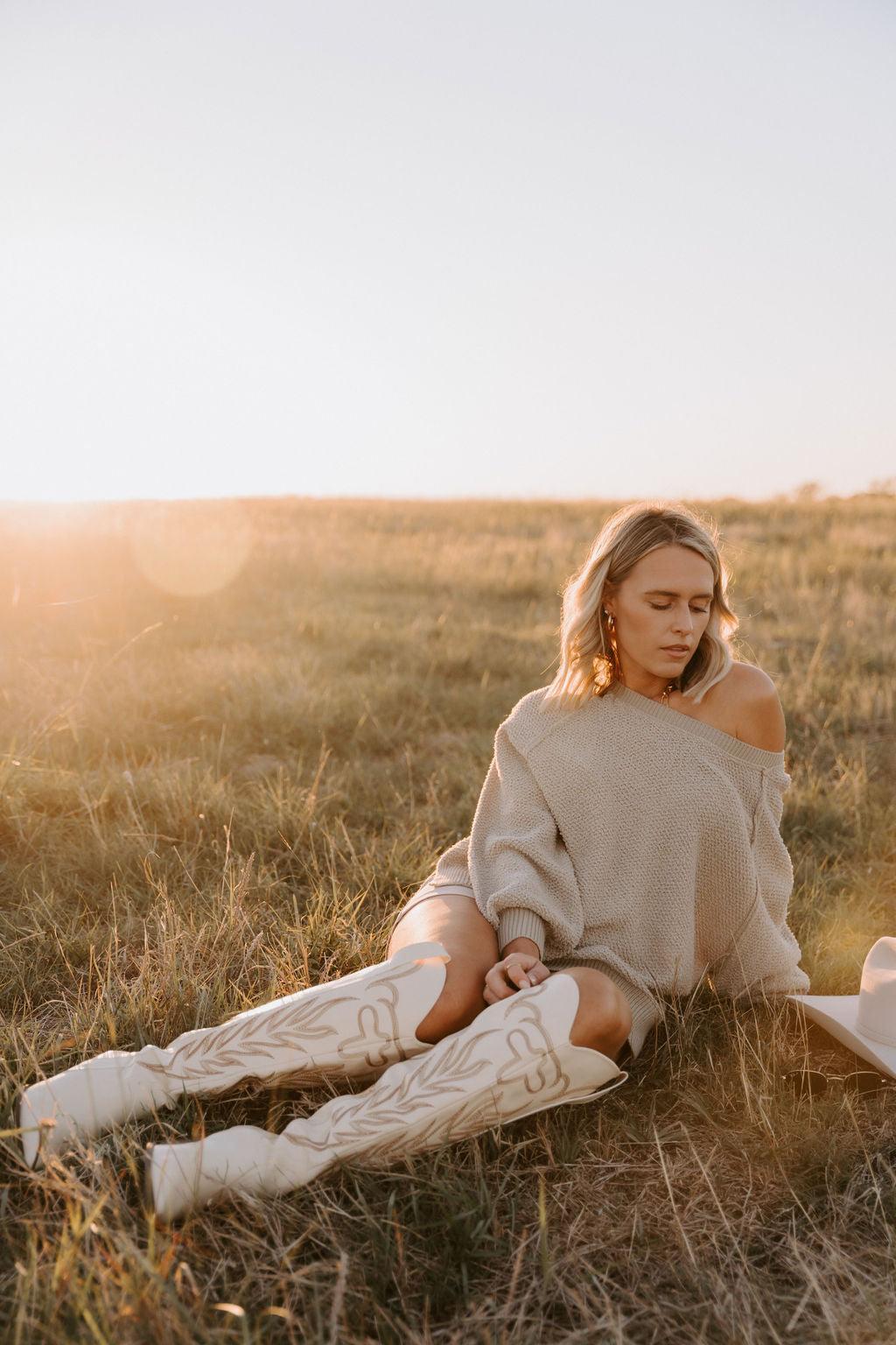 SALE The Out West Tall Cowboy Boot in Cream